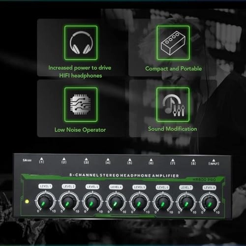 8 Channel Headphone Amplifier - Independent Volume Control 6.35mm Stereo