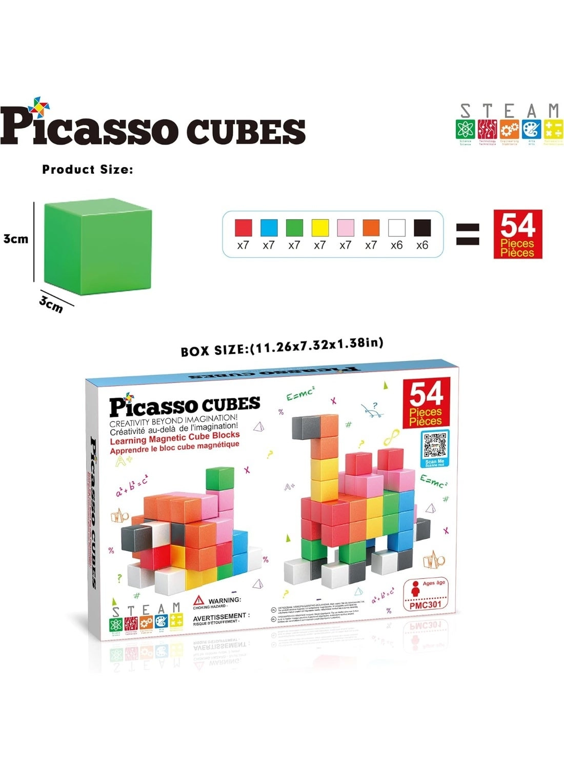Magnetic Cubes Learning Blocks - 3+ Years 54 pieces