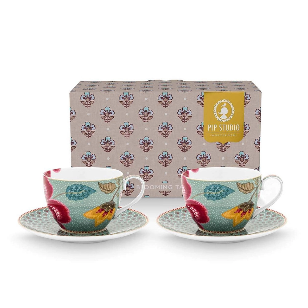 PIP STUDIO Blooming Tales Cup & Saucer - 2 pcs Fantasy Blue 300 ml