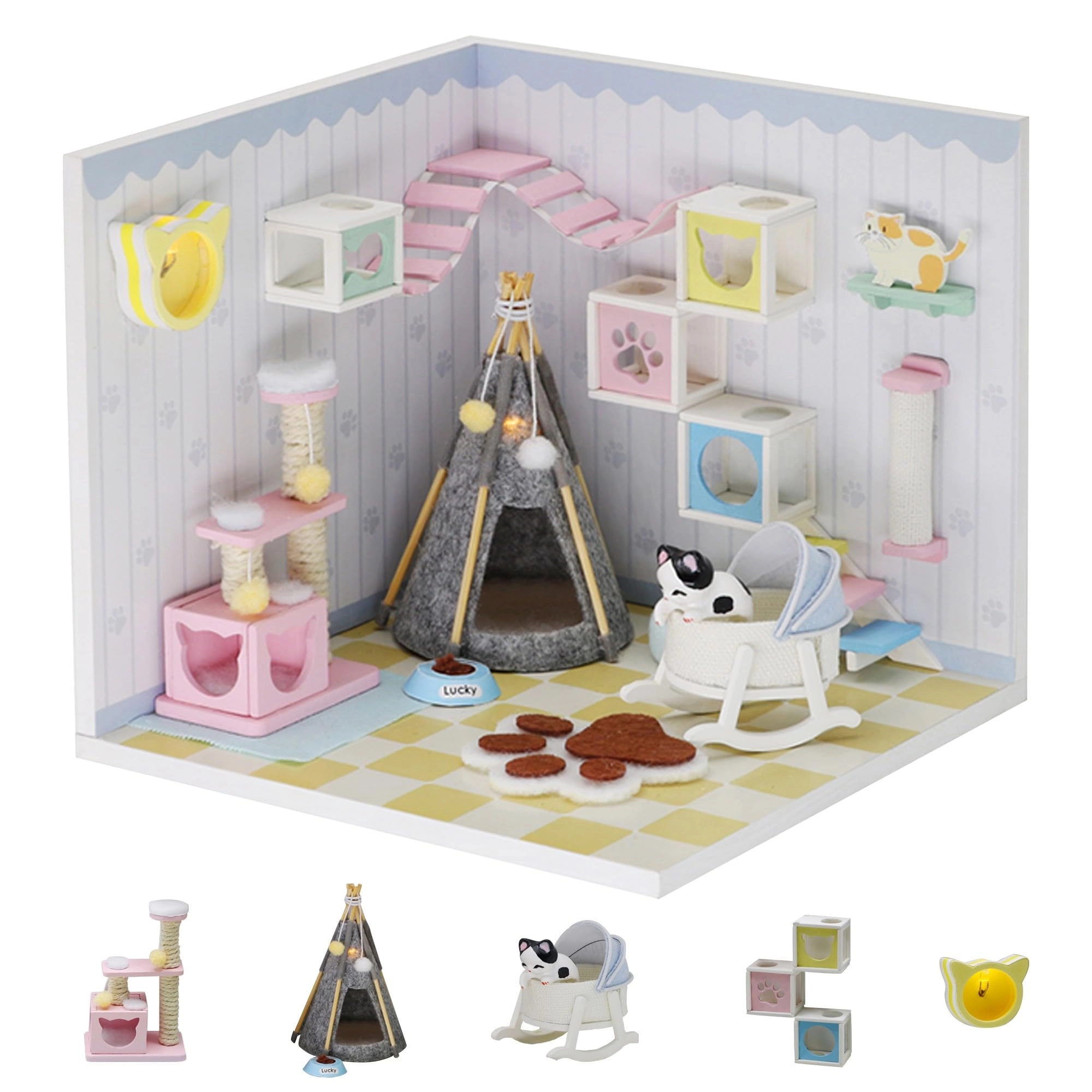 Kisoy Dollhouse Miniature - Cloak Room LED