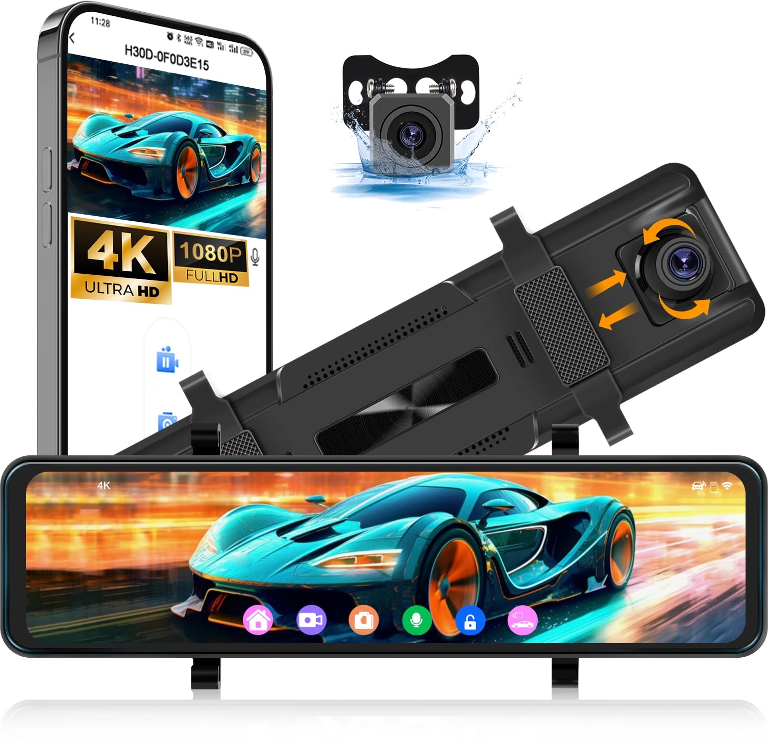 AMprime Mirror Dash Cam - 2160p