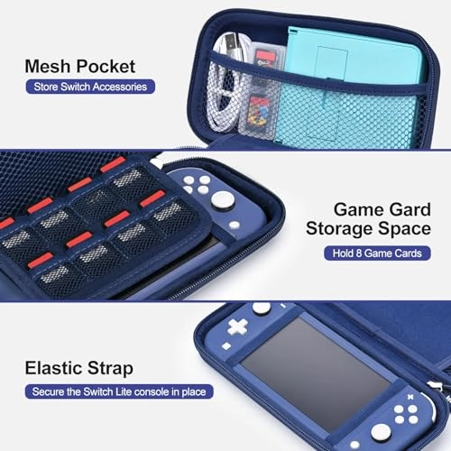 Switch Lite Carrying Case - Turquoise + Switch Game Case + Switch Lite Screen Protector + Switch Stand + Switch Thumb Grips