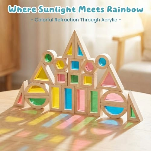 Montessori Children's Rainbow Acrylic Building Blocks - 22pcs