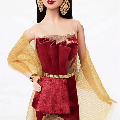 Signature Lunar New Year Fashion Doll - Red Dress Gold Peony Pattern Ages 6+