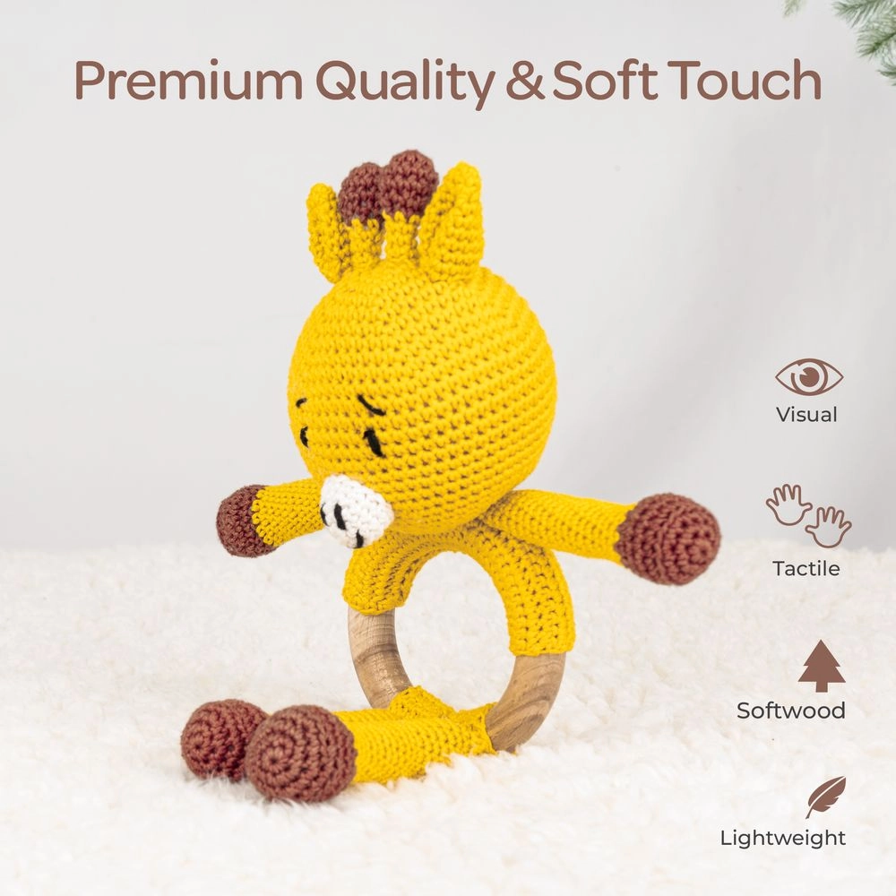 Handcrafted Crochet Toy With Teething Ring - premium cotton yarn