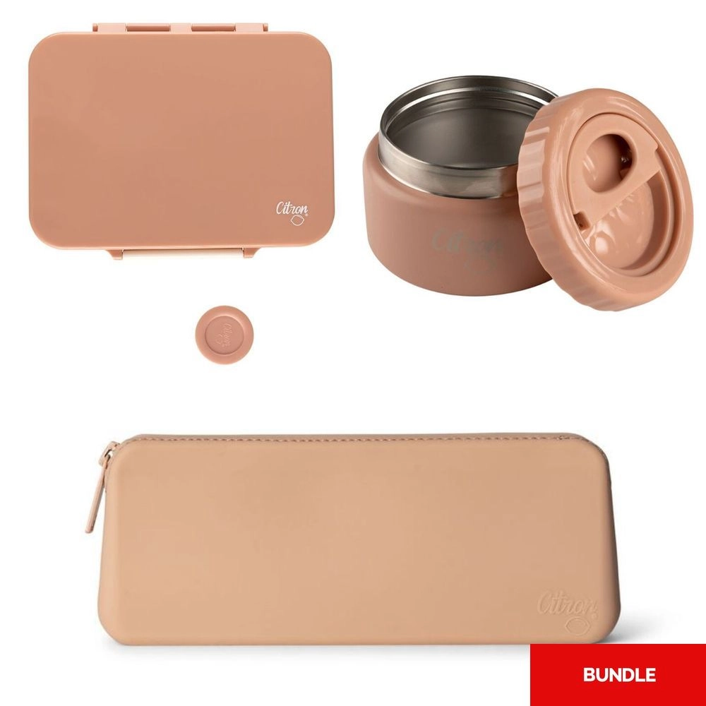 Citron Food Jar - Blush Pink 250ml + Stainless Steel Cutlery + Tritan Lunchbox - 700ml