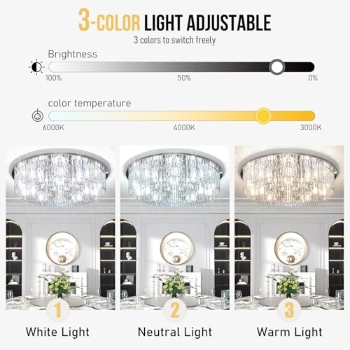 Luxury LED Crystal Chandelier - Three-Color Lighting warm light cool white light neutral light