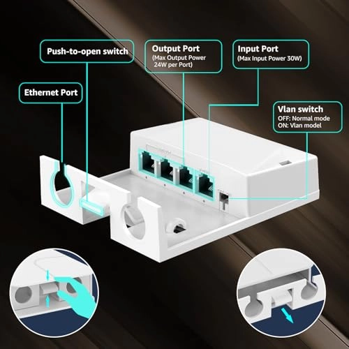4 Port PoE Extender - 44-57V 24W 3 IEEE802.3af/at 10/100Mbps 30W