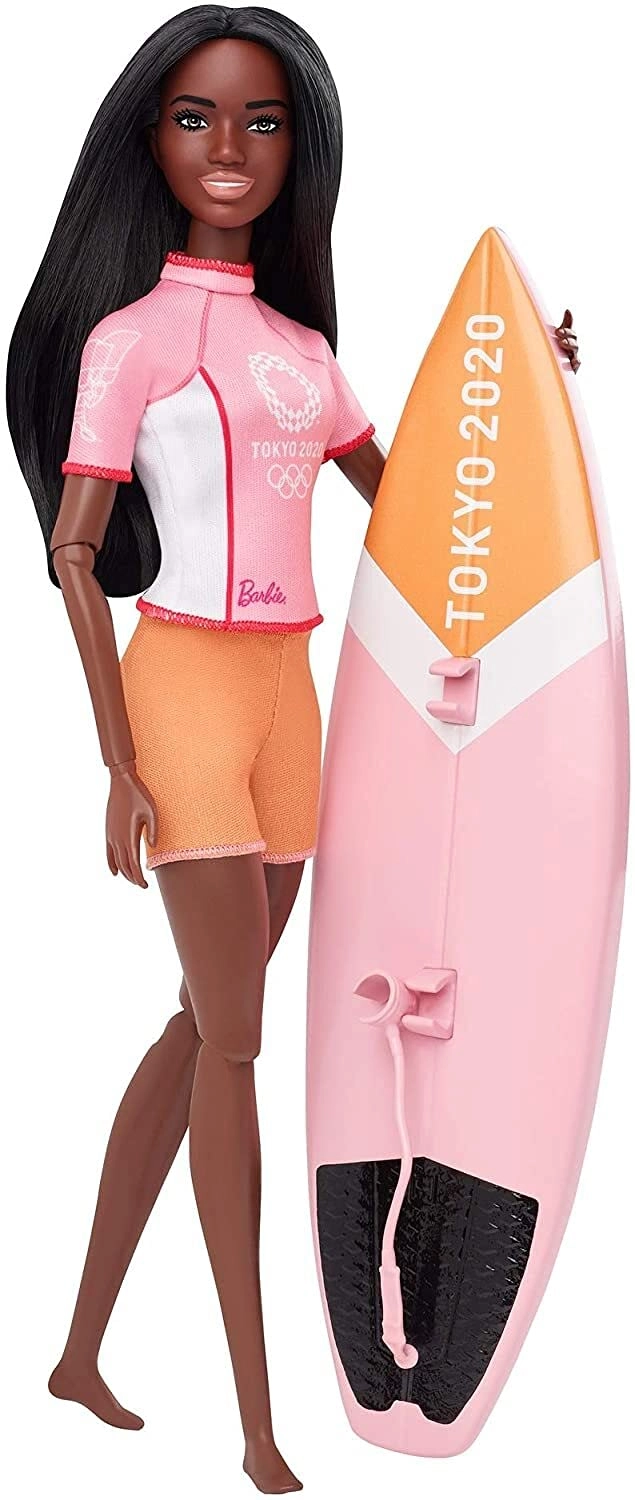 Barbie Olympic Games Tokyo 2020 Surfer Doll - Pink Wetsuit Gold Medal Surfboard Ages 3+