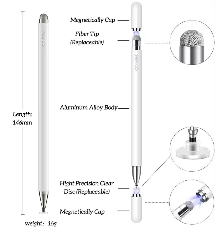 ST02 - 2 in 1 capacitive active universal stylus