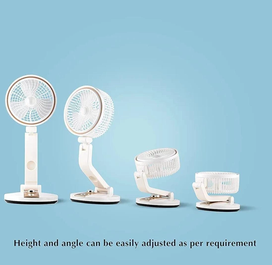 Portable Rechargeable Fan with LED Light - 3 Speed 8 Hours 180° Rotating