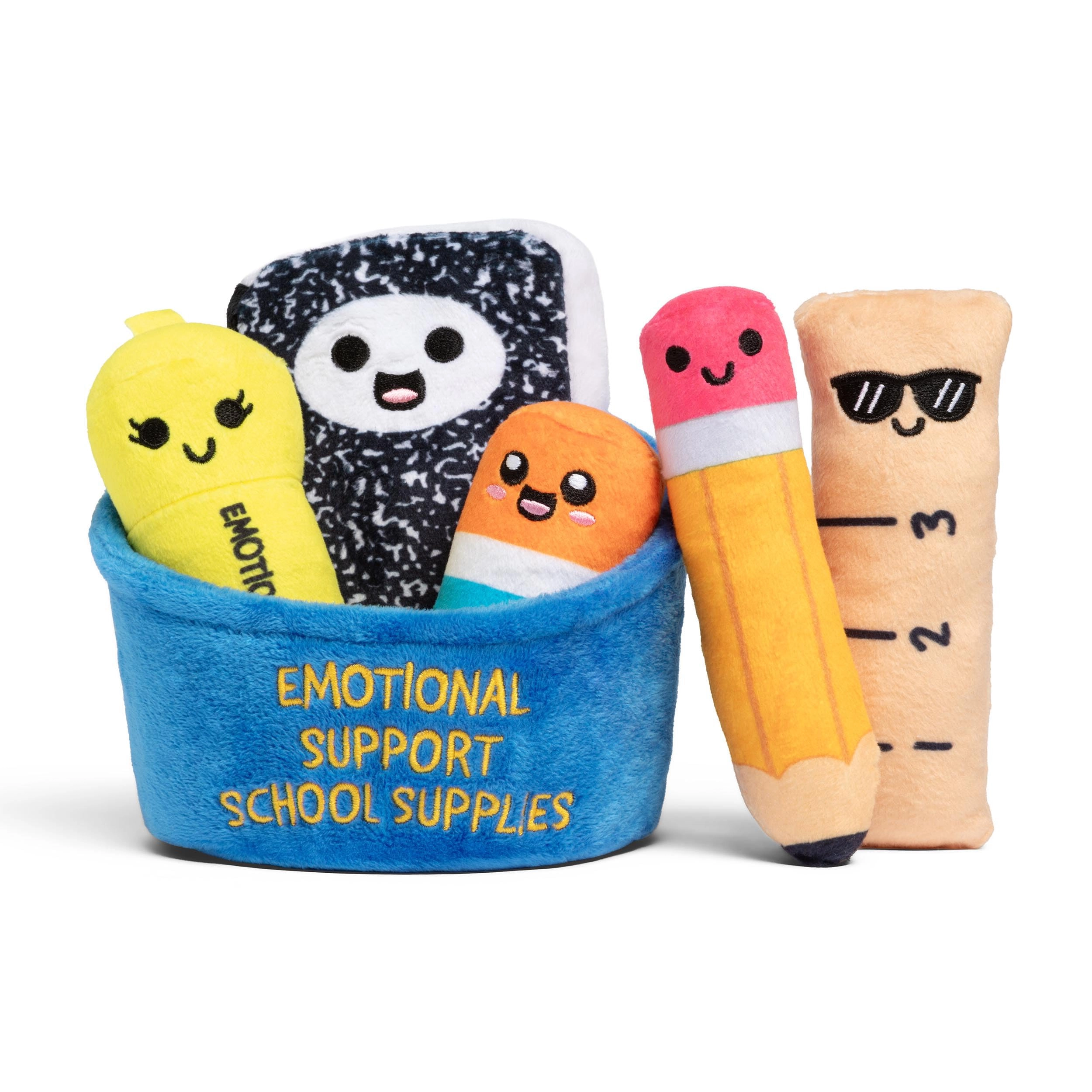 What Do You Meme? Emotional Support School Supplies - 5 plush + plush basket - blue