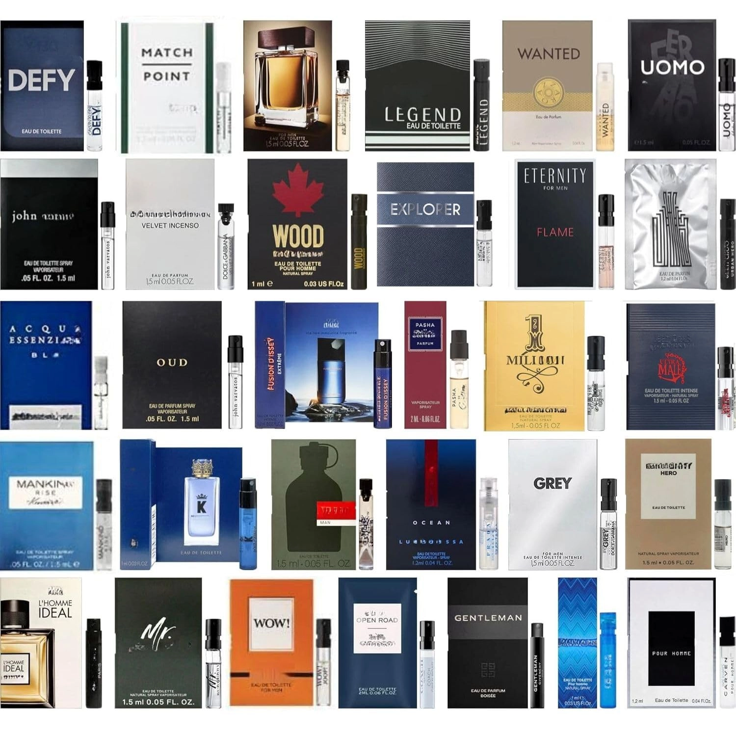 Designer Fragrance Cologne Sampler Set for Men - Assorted 5 Pack