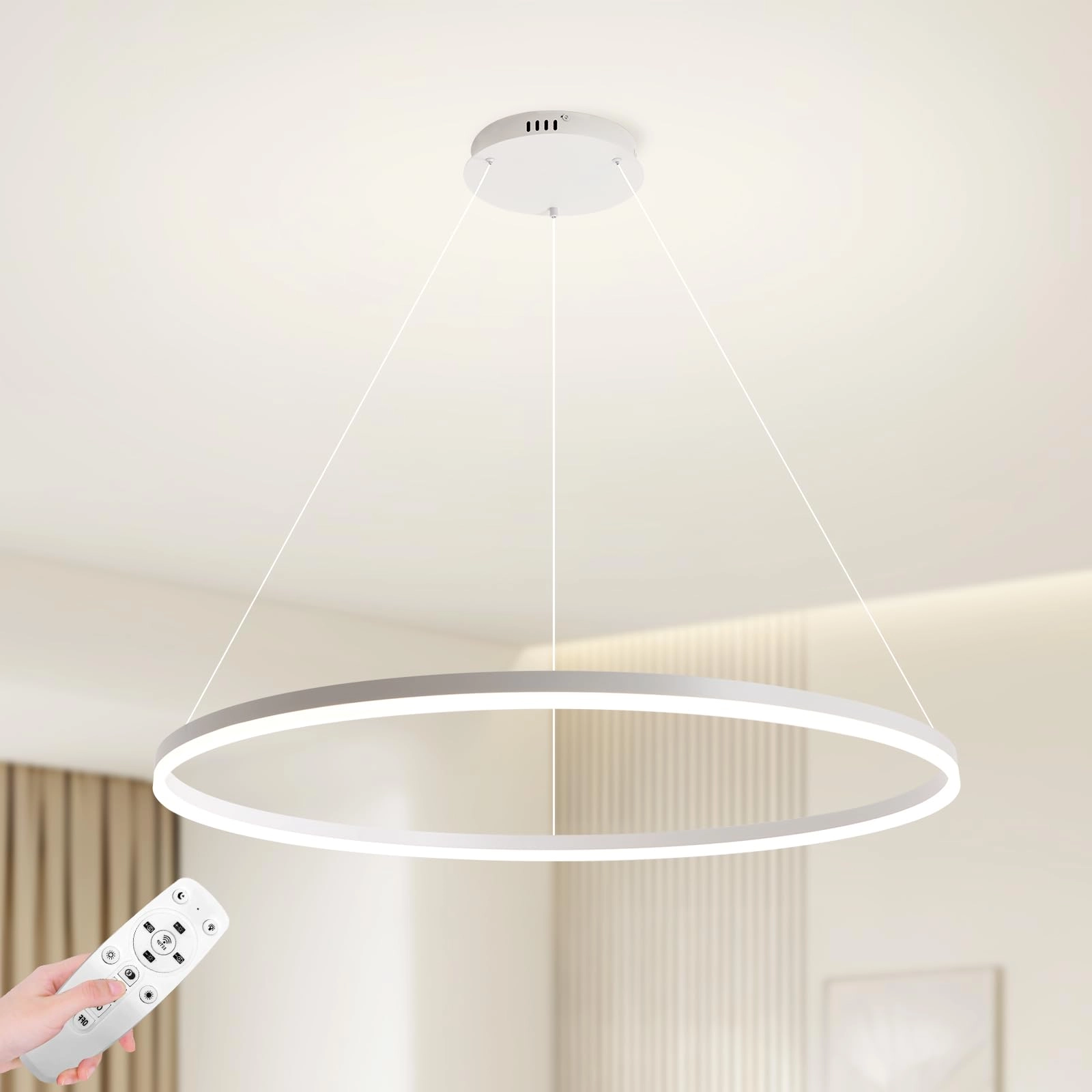 Round LED Chandelier - 3000K–6000K Dimmable