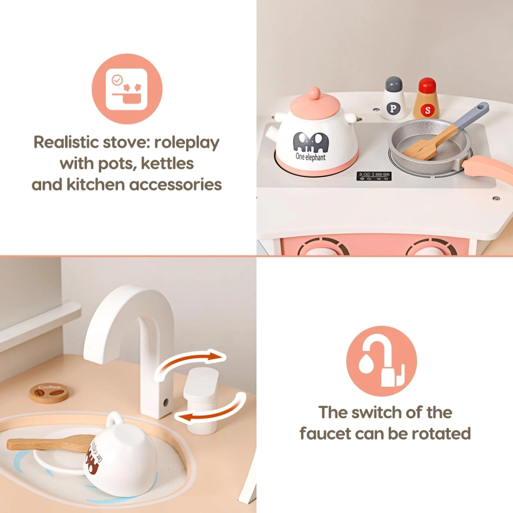 Kids Wooden Play Kitchen Set - Complete with Accessories (5551007-MSN24001)