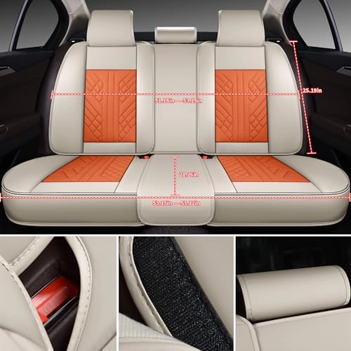 Bench Seat Cover - Universal Fit Faux Leather White And Orange