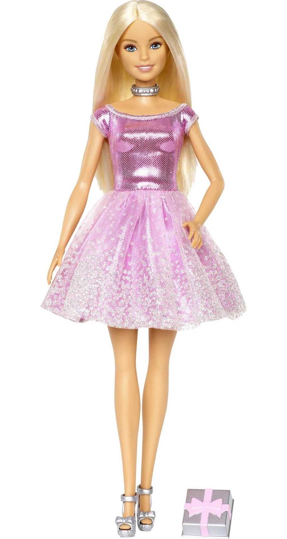 Barbie Happy Birthday - Blonde Hair Blue Eyes Pink Glitter Party Dress Ages 3+