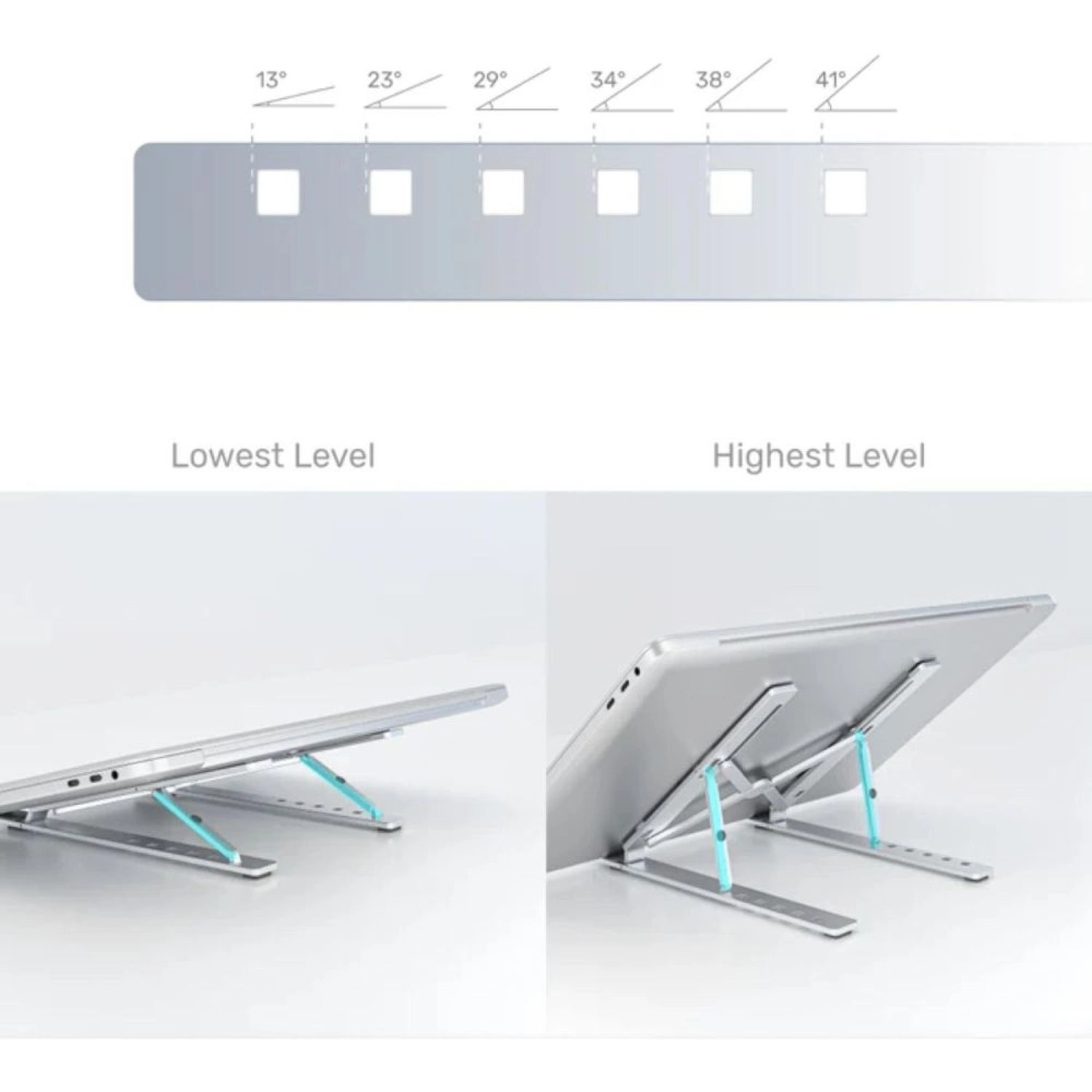 Foldable Laptop Stand - Silver 6 adjustable levels