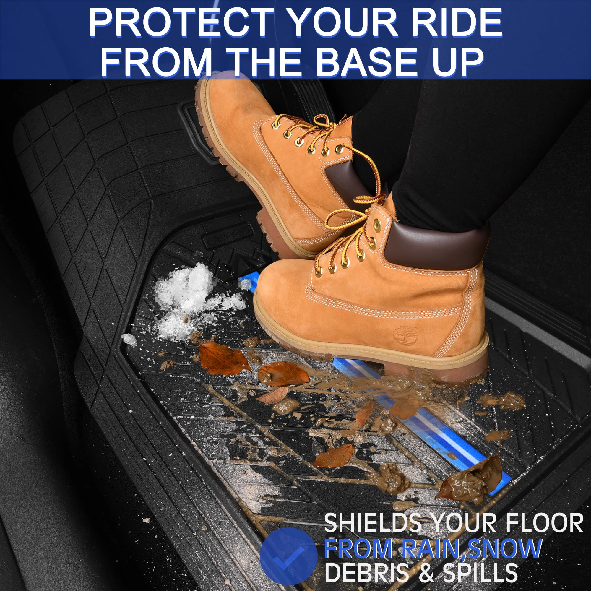 Rubber Floor Mats - All Weather Trim-to-Fit 3-Piece