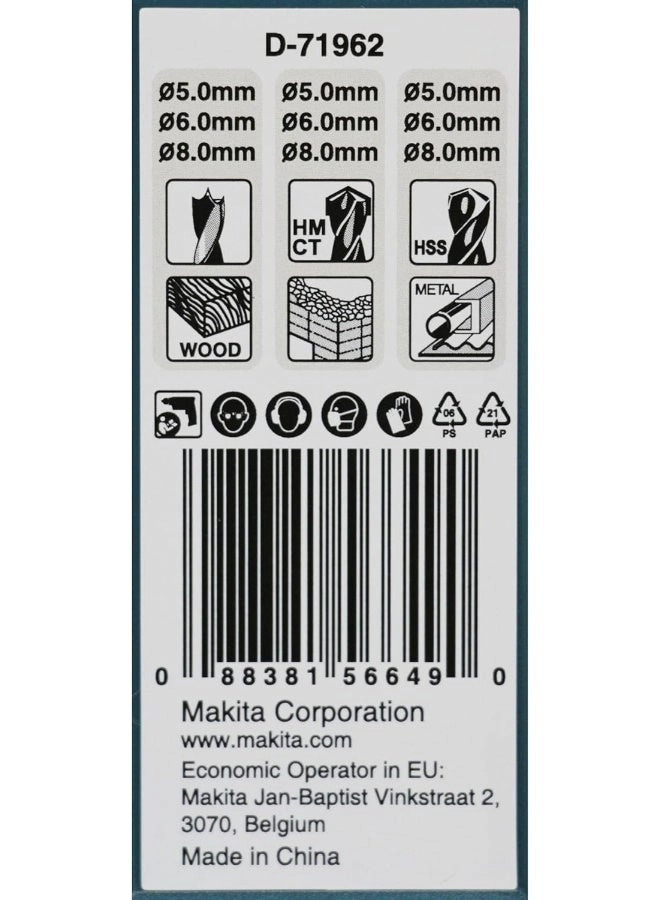 D-71962 - Steel 9 Piece 5.5mm 7mm 8mm