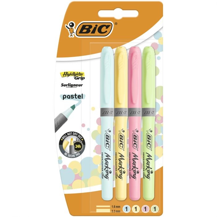 BIC Highlighter Grip - Assorted Pastel Chiselled