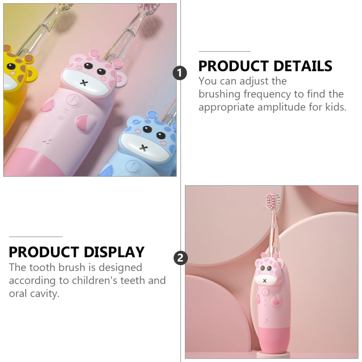 Sonic Electric Toothbrush - 4pcs USB Rechargeable 2 Pink Brush Heads