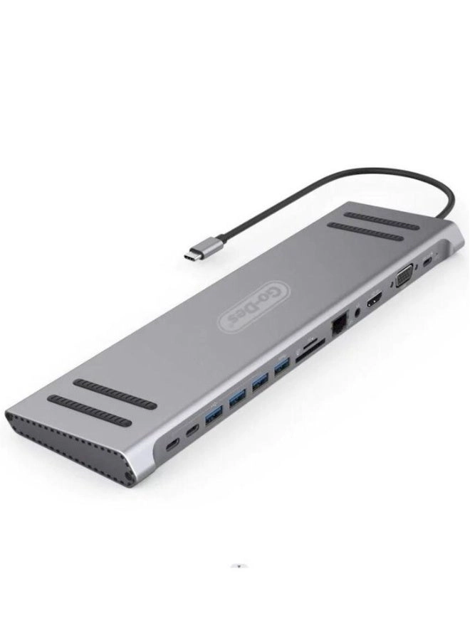 GO-DES Hubs Docking Station - 14 in 1 USB-C Silver