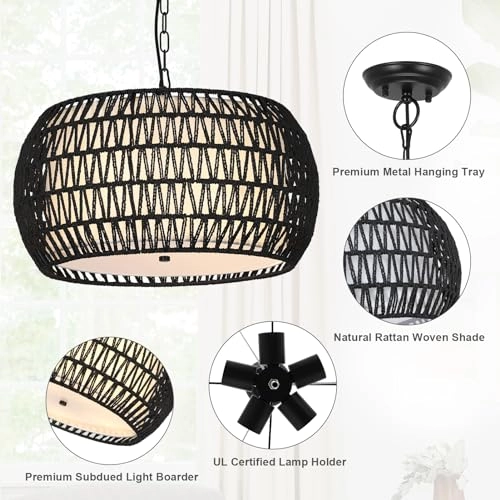 Rattan Boho Chandelier - 9.8'- 84.6''