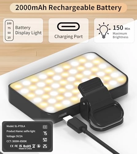 Portable Phone Light - 2000mAh 60LED Rotatable Clip