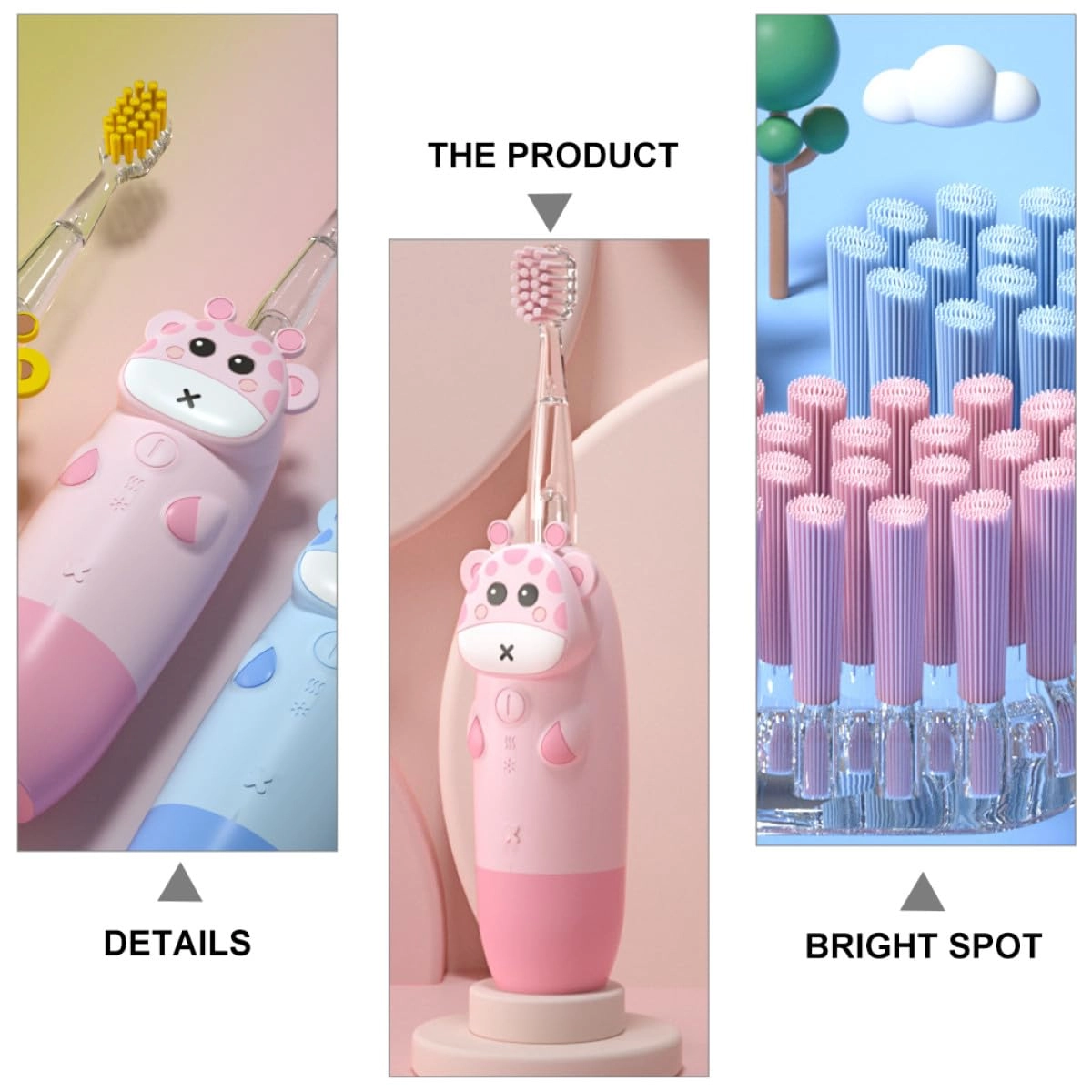 USB Rechargeable Sonic Electric Toothbrush - 4 Pack Soft Bristles Pink Deer Design