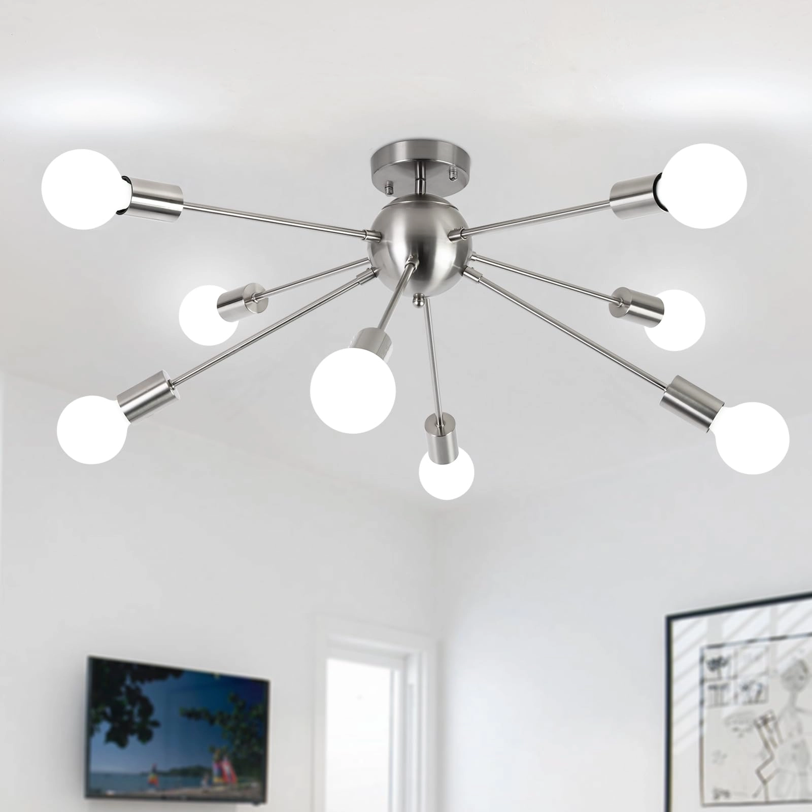 ASHUAQI Sputnik Chandelier - 8 Lights Nickel