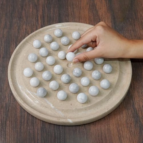 Marble Peg Solitaire Board Game - 10" 42 Balls Verona-white