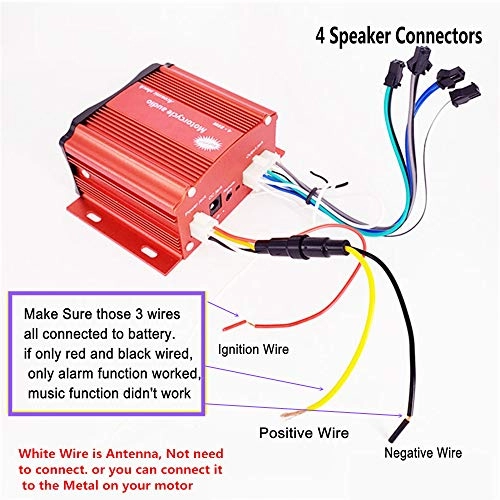 12V Motorcycle Waterproof FM USB 4 Channel 3 Inch UTV ATV Bluetooth Amplifier - 4 speakers