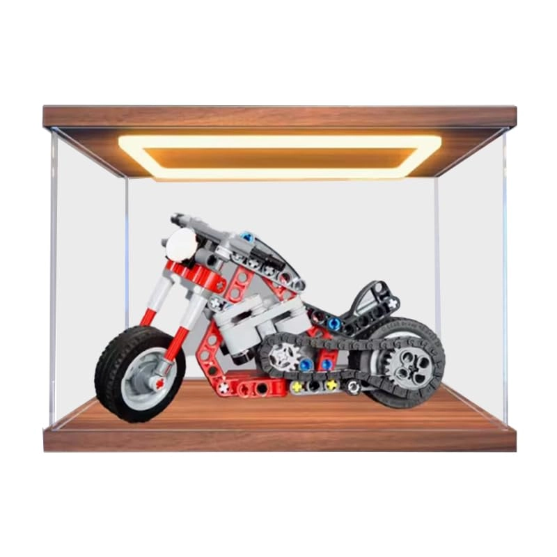 Clear Acrylic Display Case (42132) - Wood Bottom+top Light 20x10x15cm