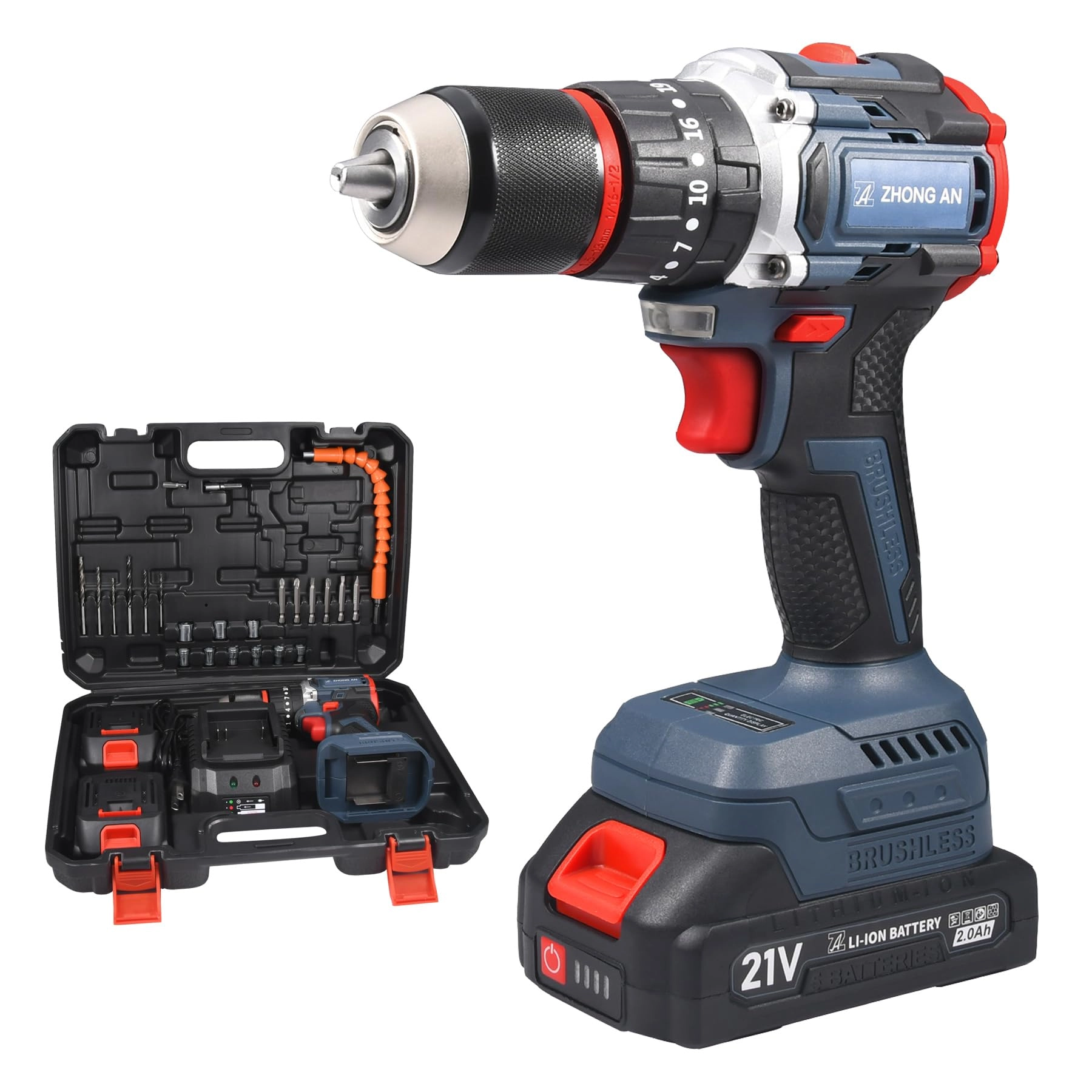 ZHONG AN AIR TOOLS Cordless Drill - 2000 Milliamp Hours Set