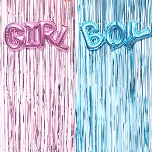 Party Time Trading LLC Metallic Fringe Curtains + Boy Girl Foil Balloons