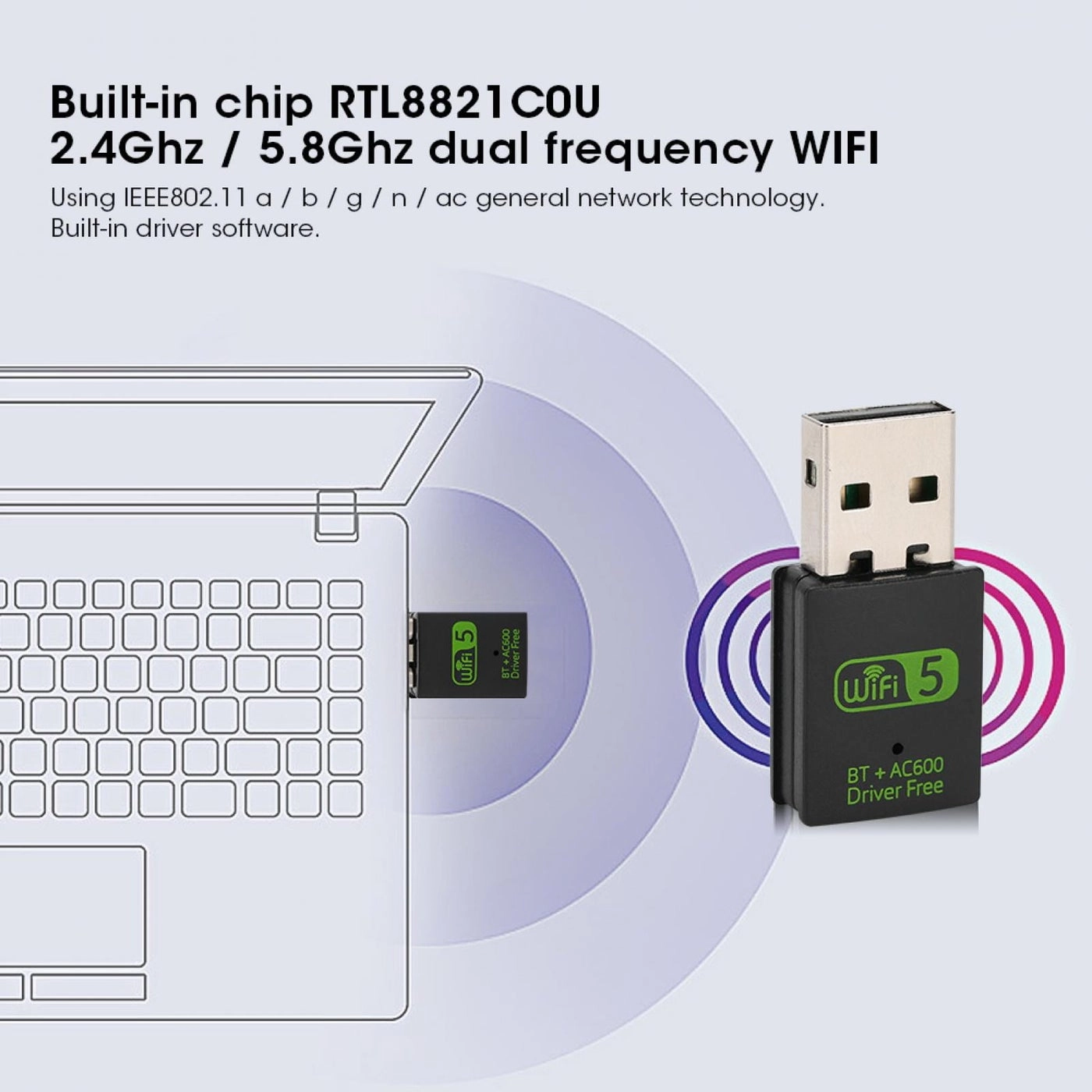 USB Wireless Internet Adapter - Dual Band 2.4G/5G USB Bluetooth