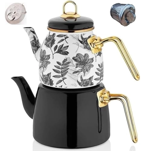 Vintage Turkish Teapot - Enamel 33.8 Fluid Ounces Set