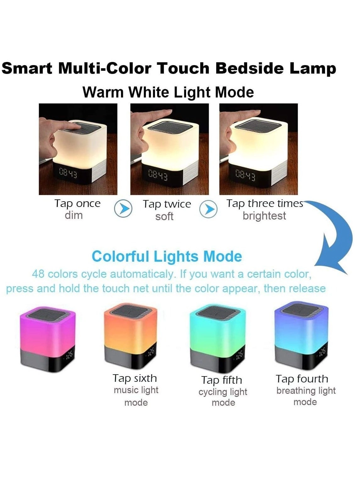 Bluetooth Speaker - Alarm Clock Touch Sensor Multi-Color