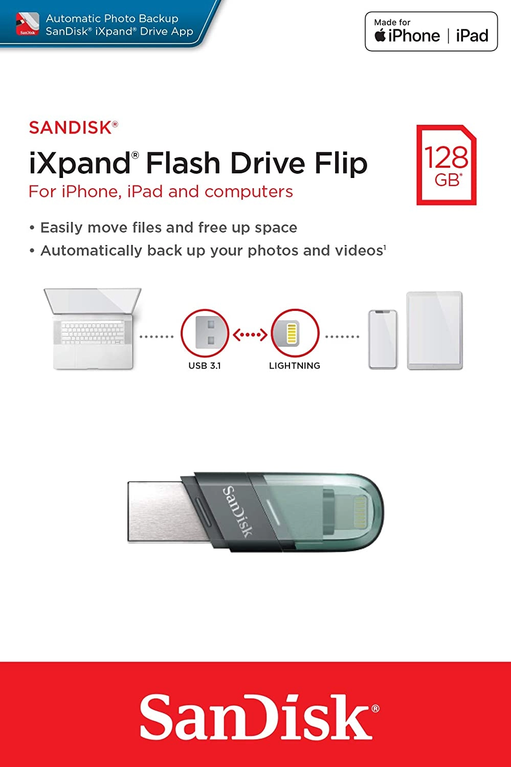 iXpand Flash Drive Flip - USB 3.1 Gen 1 Lightning USB Type-A 128GB