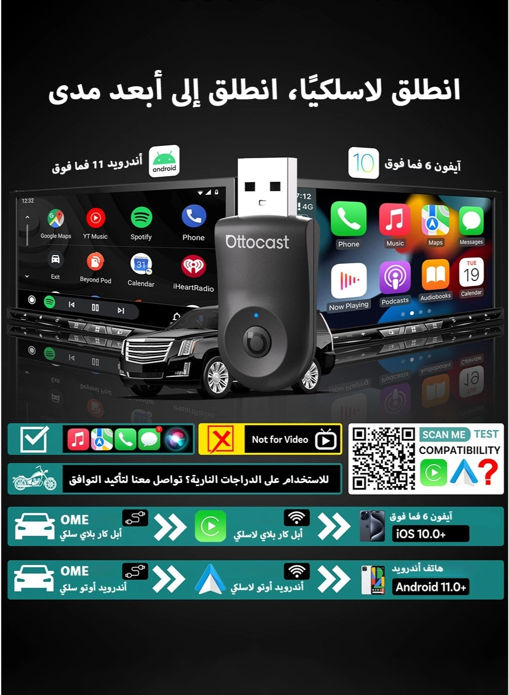 Mini Wireless CarPlay Adapter - Bluetooth 5.0 USB-C USB-A