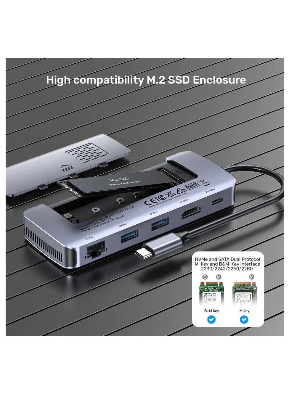6-in-1 USB-C Hub - Built-in M.2 SSD Enclosure 4K HDMI