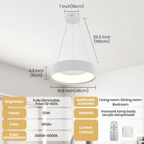 Round LED Chandelier - 3000K–6000K Dimmable