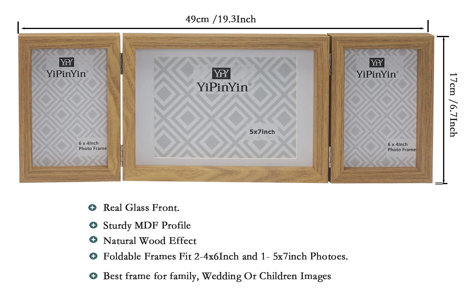 Triple Multi Photo Frame - 2-4x6''+5x7'' 3