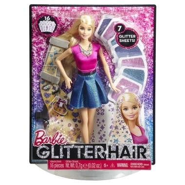 Barbie Color Reveal Glitter! Hair Swaps Doll - Glittery Blue 25 Hairstyling & Party-Themed Surprises Ages 3+