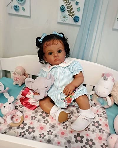 Reborn Baby Doll - 24 inch Silicone vinyl black hair Ages 3+