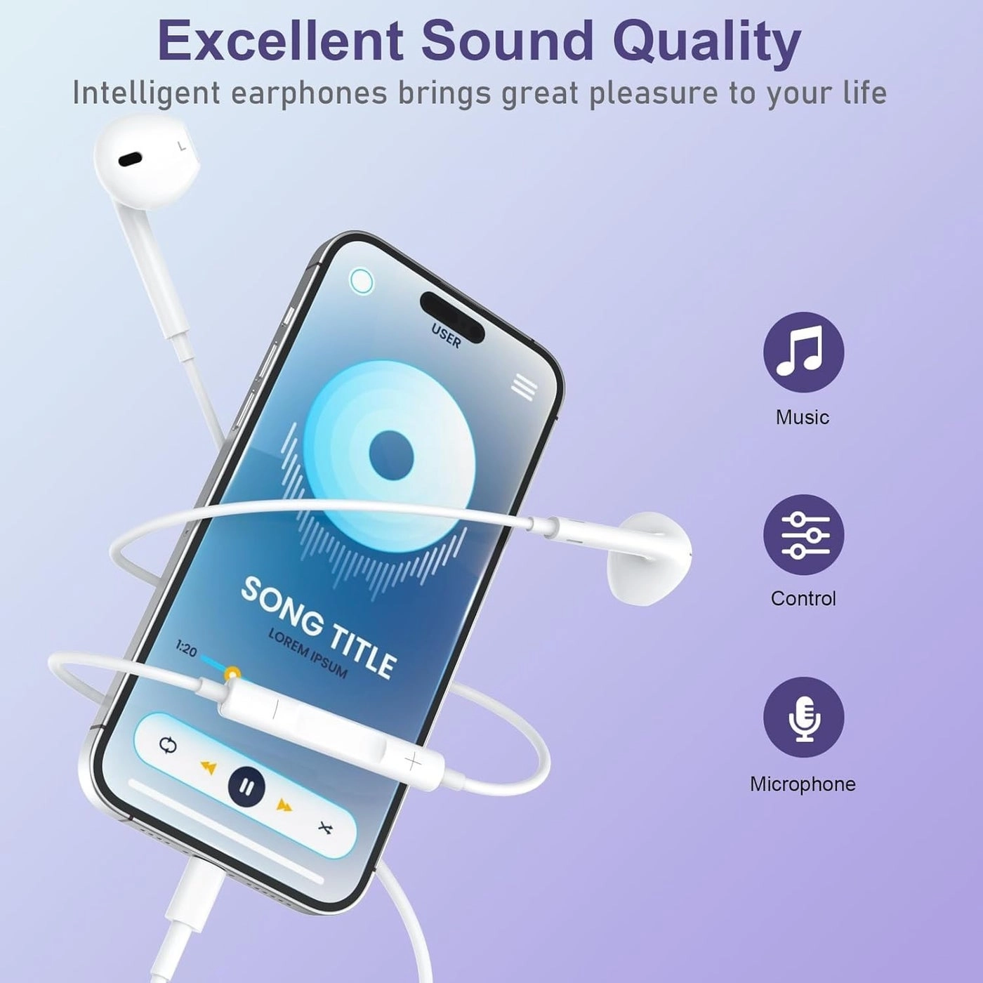 MFi Certified iPhone Headphones Wired Earbud