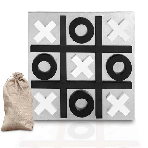 Magnetic Tic Tac Toe - Metal & Wood Wall Mounted Black & White