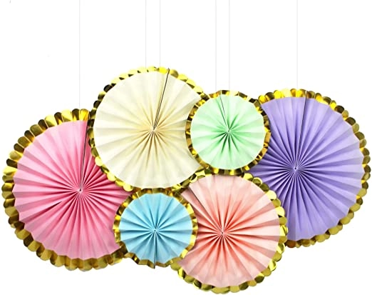 Hanging Paper Fans - 6 x Christmas
