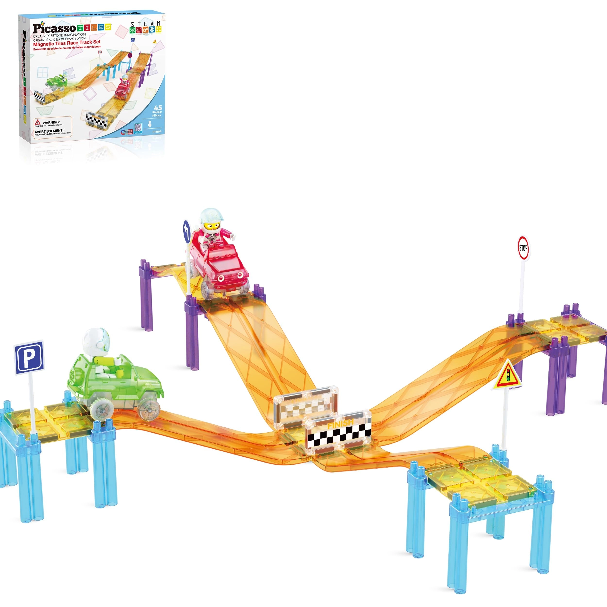 PicassoTiles Race Track Car Slide - 45pcs